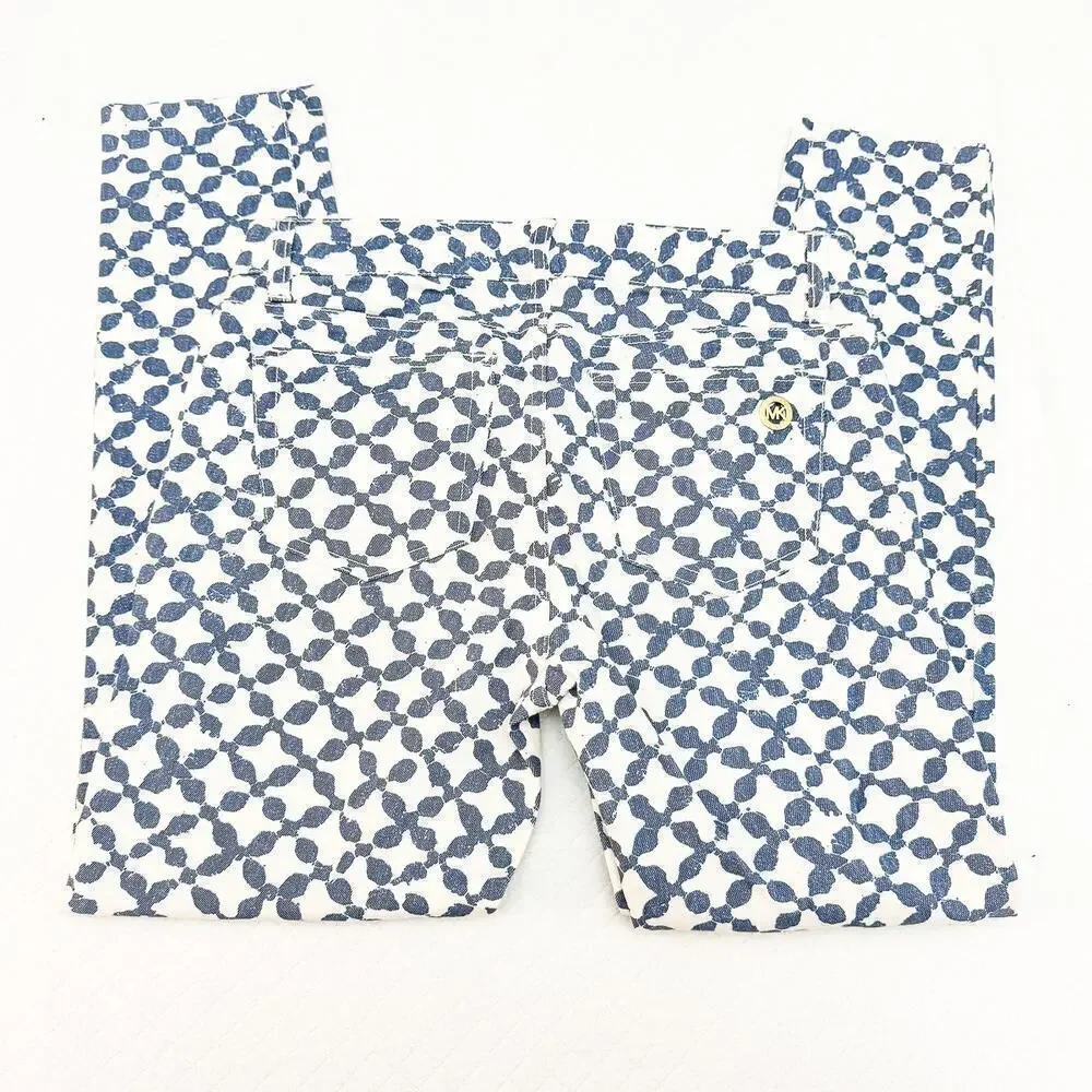 Michael Kors Skinny Jeans Cropped Blue Batik Pattened Denim Size 2